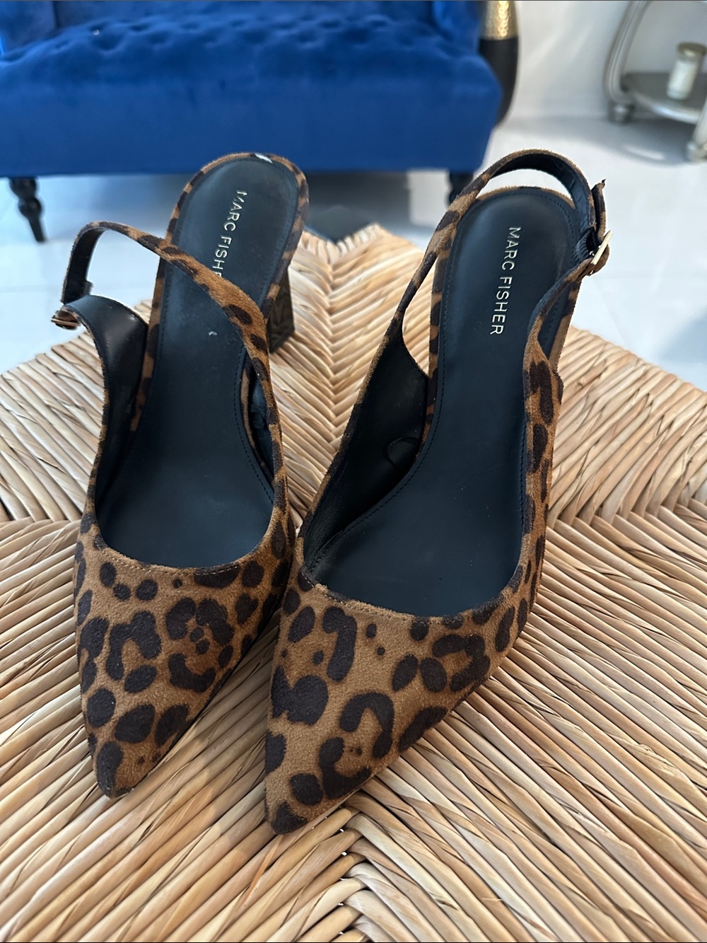 Marc Fisher Leopard-Print Slingback Pumps in Brown and Black - Picture 1 of 6